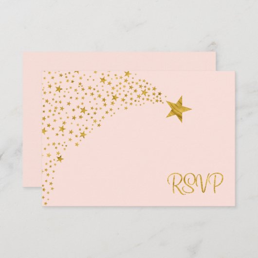 きらめき少し流星のピンクの金ゴールドRSVP 出欠カード (正面/裏面)