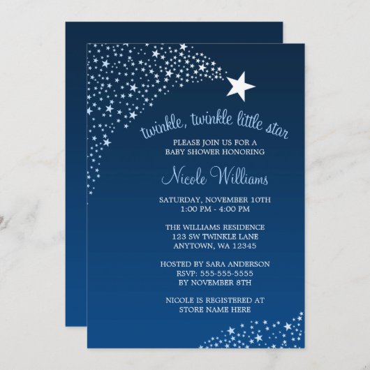きらめき少し流星のベビーシャワー 招待状 (正面/裏面)