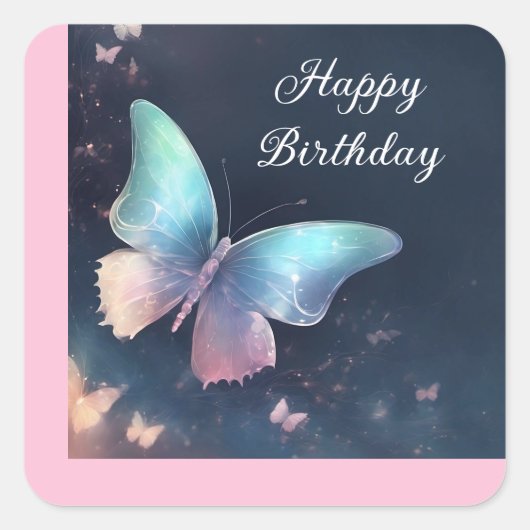 きらめくかわいらしバタフライスクエアステッカー スクエアシール (正面)