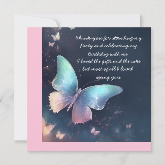 きらめくかわいらしバタフライフラットサンキューカード サンキューカード (正面)