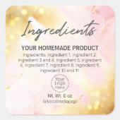 きらめくかわいらしピンクと金ゴールドの原料ラベル スクエアシール (正面)