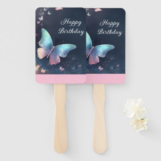 きらめくかわいらし蝶のファン ハンドファン (正面&裏面)