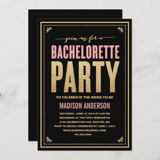 きらめくとスパークル |バチェロレッテ招待状 招待状 (正面/裏面)