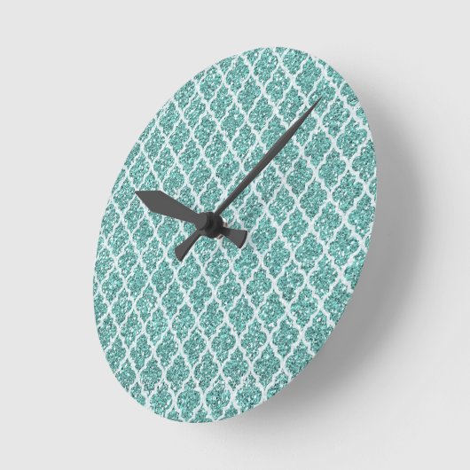 きらめくなティール(緑がかった色) ラウンド壁時計 (傾斜)