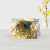 きらめくな孔雀の羽の挨拶状 カード (黄色い花)