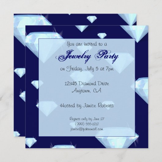 きらめくな宝石のジュエリーのパーティの招待状 招待状 (正面/裏面)