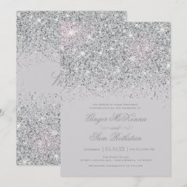 きらめくな銀製のグリッターの結婚式招待状 招待状