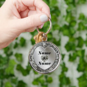 きらめくな銀製のハート大きいKeychainの名前 キーホルダー (手)