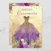 きらめくアメジストドレス金ゴールドキンセアニェラ招待状 招待状 (正面/裏面)