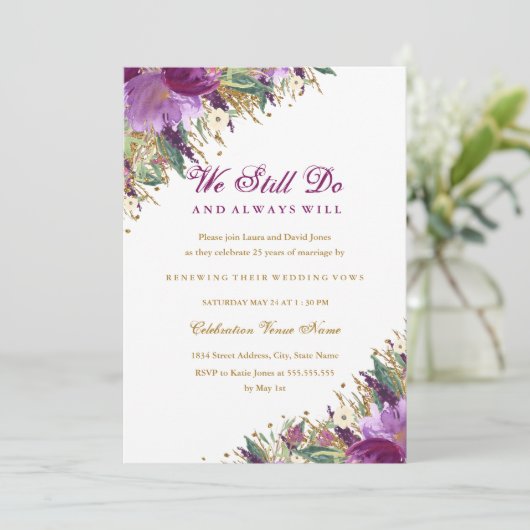 きらめくアメジスト紫の誓願の更新記念日 招待状 (スタンド正面)