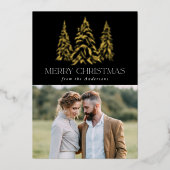 きらめくウィンターパインブラックと金ゴールド 箔シーズンカード (正面)