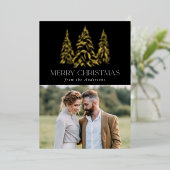 きらめくウィンターパインブラックと金ゴールド 箔シーズンカード (立ち正面)