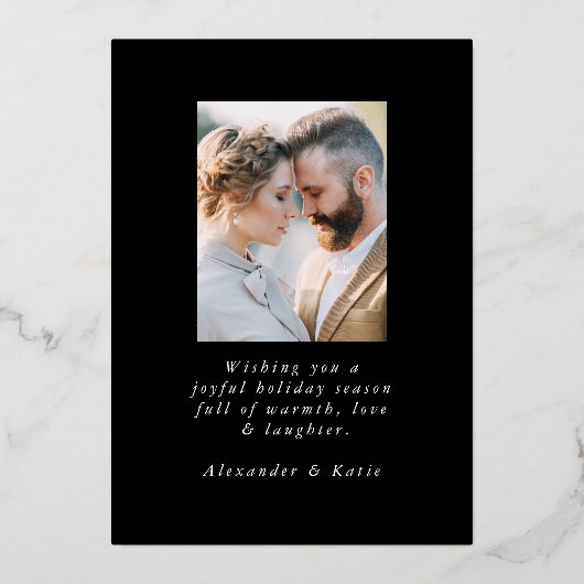 きらめくウィンターパインブラックと金ゴールド 箔シーズンカード (裏面)