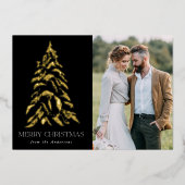 きらめくウィンターパインブラックと金ゴールド 箔シーズンカード (正面)