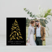 きらめくウィンターパインブラックと金ゴールド 箔シーズンカード (立ち正面)