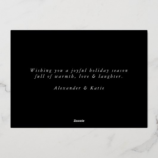 きらめくウィンターパインブラックと金ゴールド 箔シーズンカード (裏面)