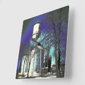 きらめくウォータータワー スクエア壁時計 (傾斜)