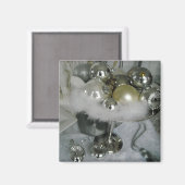 きらめくエレガンスシルバーと白の装飾 マグネット (正面/裏面)