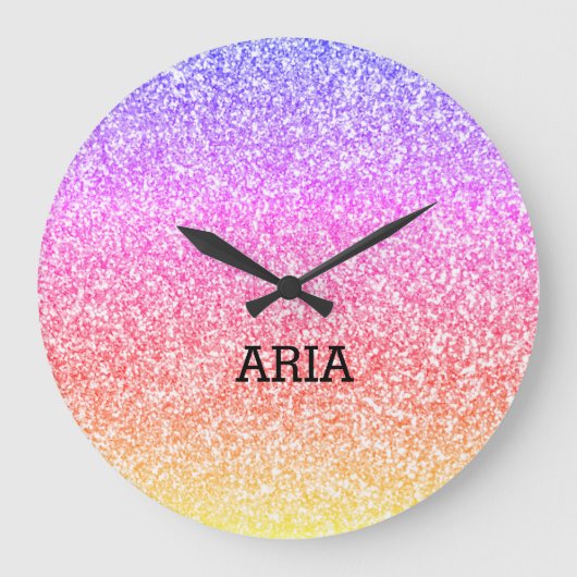 きらめくエレガントガーリーカラフル ラージ壁時計 (正面)