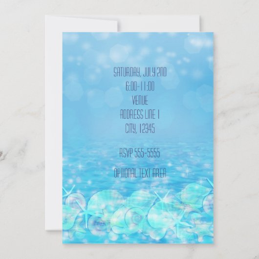 きらめくエレガントビーチウォーターサマーバースデーパーティー 招待状 (裏面)