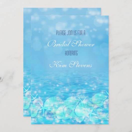 きらめくエレガントビーチウォーターサマーバースデーパーティー 招待状 (正面/裏面)