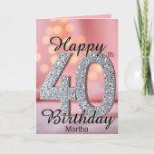 きらめくエレガントSoft Pink & Silver 40th Birthday カード (正面)