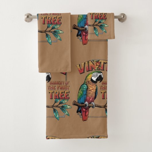 きらめくオウムをフルーツツリーブランチ バスタオルセット (インサイチュ)