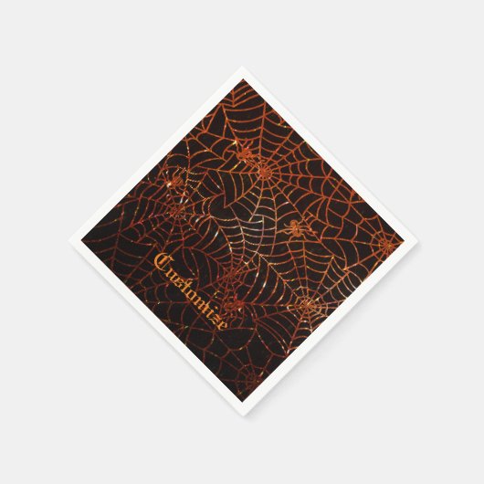 きらめくオレンジスパイダーウェブナプキン スタンダードカクテルナプキン (角)