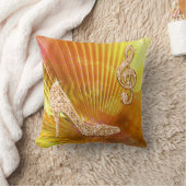 きらめくオレンジ音楽ノート及びスチレットヒール クッション (ブランケット)