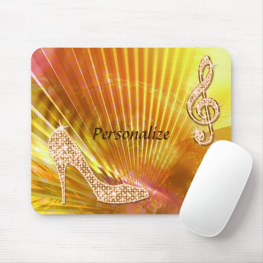 きらめくオレンジ音楽ノート及びスチレットヒール マウスパッド (マウス)