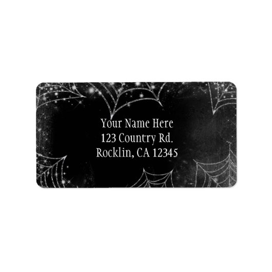 きらめくクモの巣ハローウィンパーティ招待状 ラベル (正面)