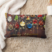 きらめくクリスマスオーナメント&スノーフレーク ランバークッション (ブランケット)