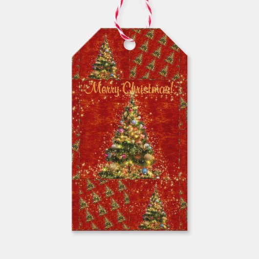 きらめくクリスマスツリーギフトラベル ギフトタグ (正面)
