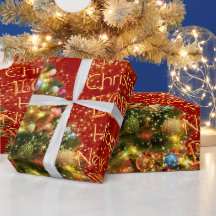 きらめくクリスマスツリーラッピング紙