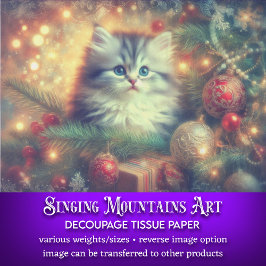 きらめくクリスマスツリー甘い子猫デクページ 薄葉紙