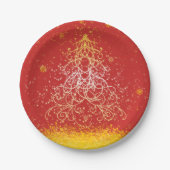 きらめくクリスマスツリー7"紙プレート ペーパープレート (正面)