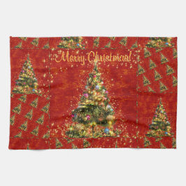きらめくクリスマスツリー キッチンタオル