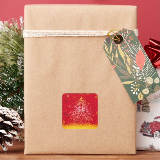 きらめくクリスマスツリーPkgスタンプ スクエアシール (クリスマス)