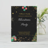 きらめくクリスマスパーティーブラックと金ゴールド 招待状 (スタンド正面)