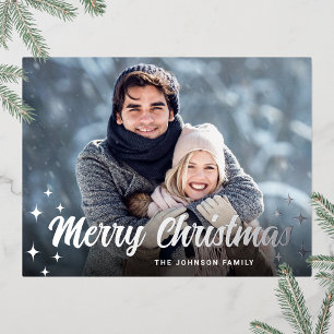 きらめくクリスマスフォトグリーティングシルバー 箔シーズンポストカード