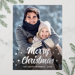 きらめくクリスマスフォトグリーティングシルバー 箔シーズンポストカード