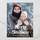 きらめくクリスマスフォトグリーティングシルバー 箔シーズンポストカード (正面)