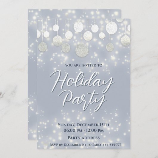 きらめくクリスマスボールの休日企業のパーティー 招待状 (正面/裏面)