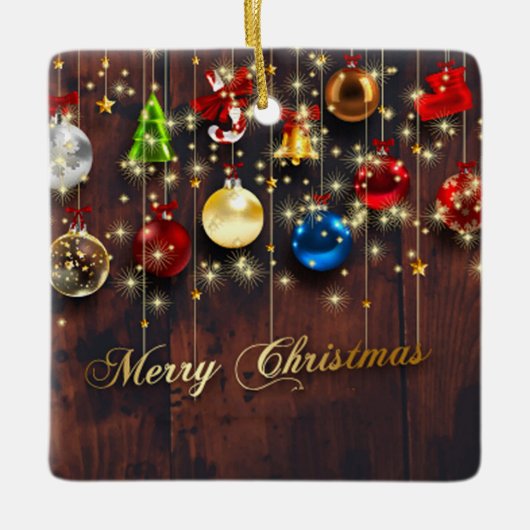 きらめくクリスマスボール、星、雪片 セラミックオーナメント (正面)