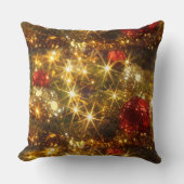 きらめくクリスマスライト赤と金ゴールド枕 クッション (正面)