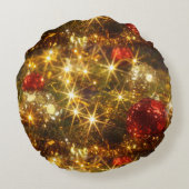 きらめくクリスマスライト赤と金ゴールド枕 ラウンドクッション (裏面)