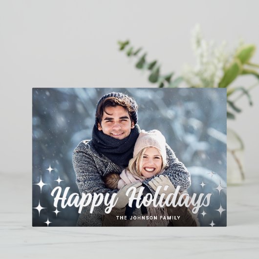 きらめくクリスマス4 PHOTOグリーティングシルバー 箔シーズンカード (立ち正面)