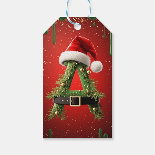 きらめくクリスマス 名前のイニシャルA デコレーション ギフトタグ (正面)