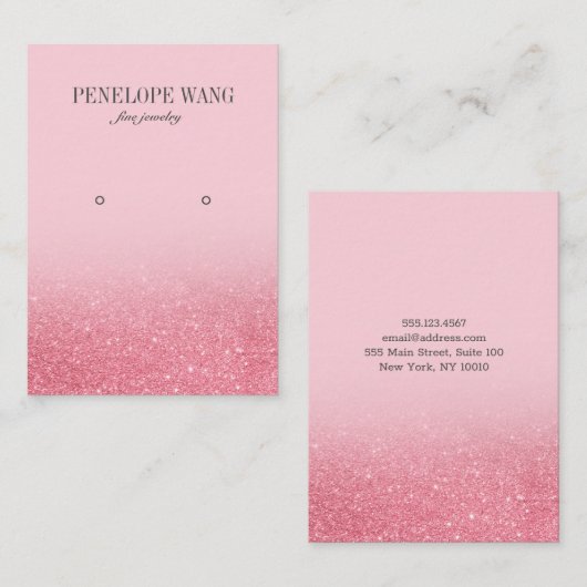 きらめくグリッターピンクジュエリーイヤリングディスプレイ 名刺 (正面/裏面)