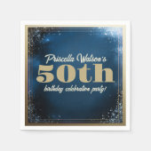 きらめくグリッターブルーと金ゴールド誕生会 スタンダードカクテルナプキン (正面)